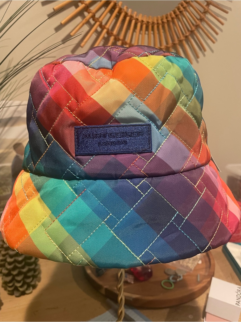 Kurt Geiger London Rainbow Quilted Puffer Nylon Bucket Hat. Unisex.